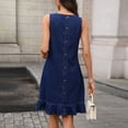 thumbnail image 4 of Ovbmpzd Solid Summer Dresses for Women Dark Blue Shift Ruffle Mini Dresses Sleeveless Casual Crew Neck Dresses Summer Dresses,L, 4 of 6