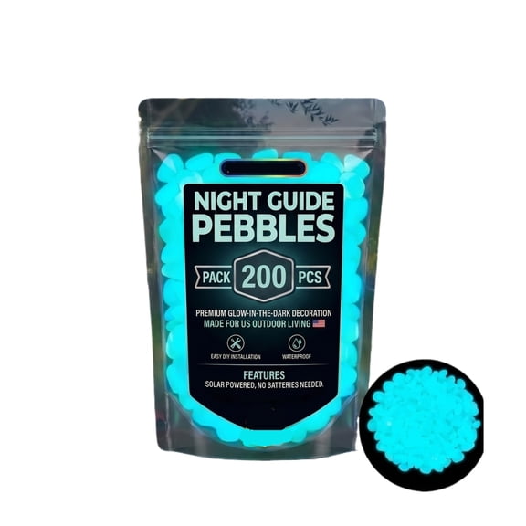 Glow in The Dark Pebbles, 200Pcs Night Guide Luminous Stones for Outdoor Garden Landscaping, Walkway, Patio Decor, Blue