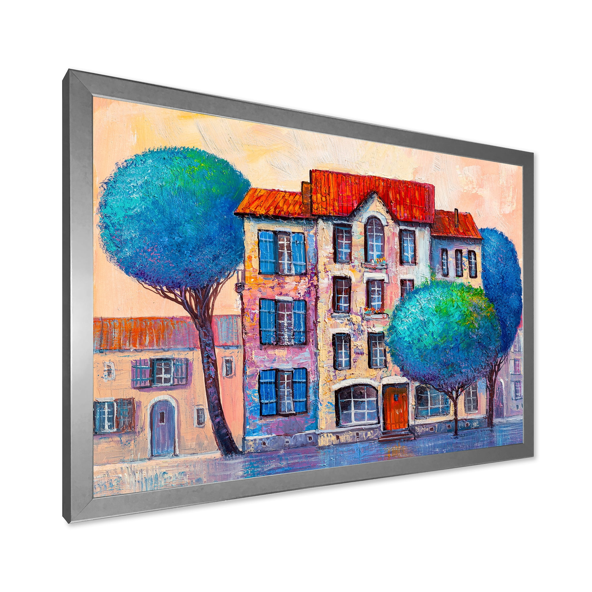 Designart 'Colorful Autumn Trees and A House With Red Roof' Modern Framed Art Print