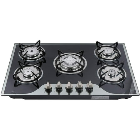 5 Burners Gas Cooktop Tempered Glass Built in Gas Stove, Burners Gas Hobs Kitchen Cooker Cooktop LPG/NG Gas Black for Home Thermocouple Protection