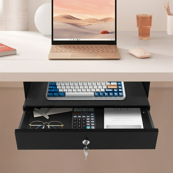 18in Under Desk Mounted Sliding Pull-out Drawer with Shell for Office Desk Pull-out Drawer