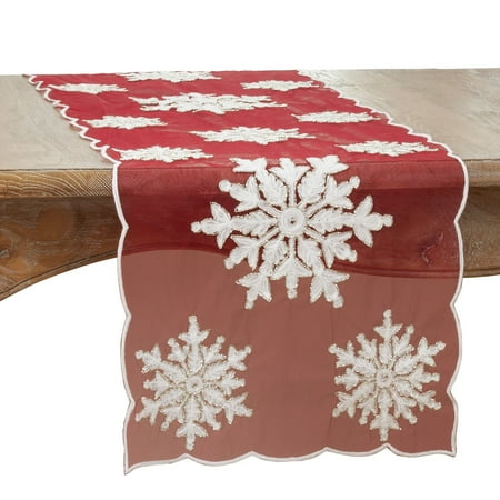 

Fennco Styles Du Froid Collection Christmas Embroidery Beaded Snowflake 16 x 72 Inch – Red Table Runner for Christmas Dinner Family Gathering Special Events and Home Décor