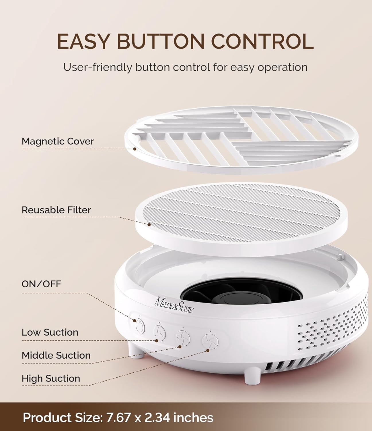 MelodySusie HPro Nail Dust Collector,Compact Vacuum Fan with Reusable Filter, Powerful Dust Suction Machine for Acrylic Nail Polishing, Salon & Home
