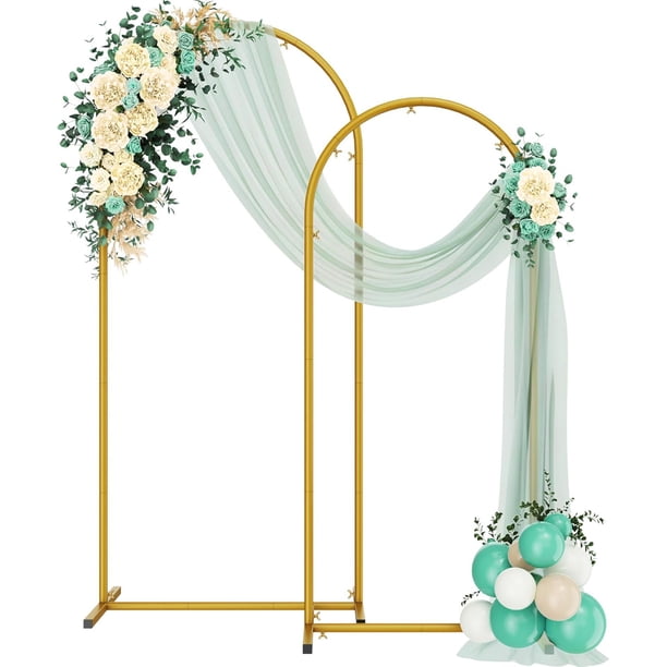 Juego de 2 soportes de arco de metal (6 pies/5 pies), marco de arco de boda dorado, soporte de arco de globos para boda, baby shower, cumpleaños, ceremonia, Decoración de Fiesta