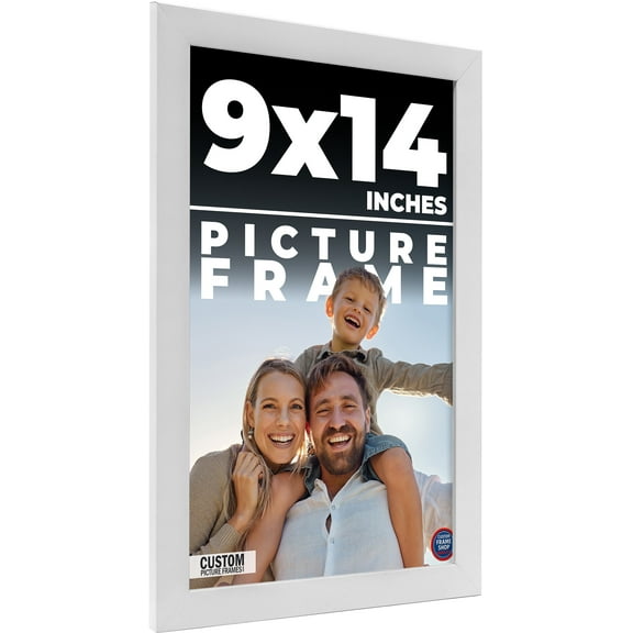 14x9 White Wood Picture Frame - UV Acrylic, Foam Board Backing, Hanging Hardware