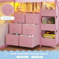 thumbnail image 4 of Metal Bunk Beds Twin Over Twin Size with LED Lights and Storage Drawers, L-Shaped Floor Twin Bunk Bed Frame with 3 Open Bins, Safety Guardrail & Ladder, House Low Bunk Beds for 3 Teens, Pink, 4 of 9