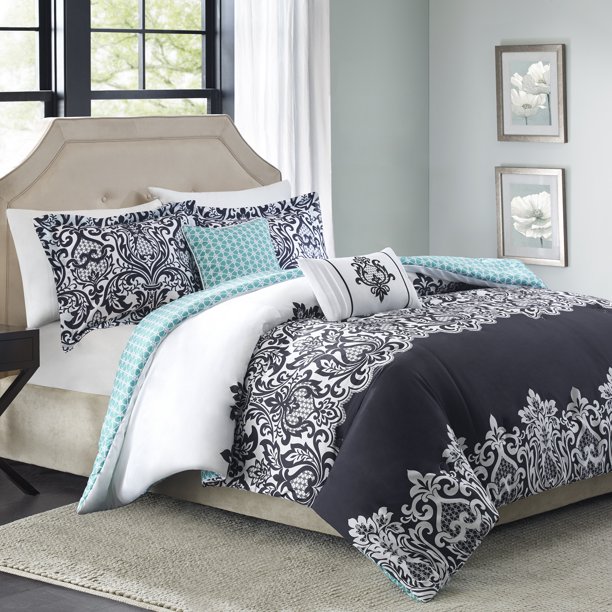 Better Homes & Gardens Damask Black 5 Piece Bedding Comforter Set, King