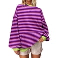 thumbnail image 2 of HVOBTTY Women's Long Sleeved Sweatshirts, Fall and Winter Tops for Women, Women's Casual Soft Loose Striped Color Block Crew Neck Sweatshirt with Pocket Hot Pink, Hot Pink, 2 of 4