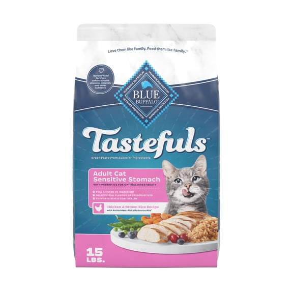 Blue Buffalo Tastefuls Sensitive Stomach Dry Food for Adult Cats, Chicken, 15lb Bag