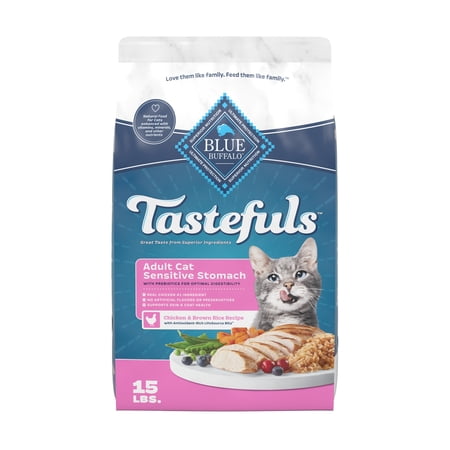 Blue Buffalo Tastefuls Sensitive Stomach Dry Food for Adult Cats, Chicken, 15lb Bag