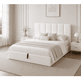 thumbnail image 2 of King Size Bed Frame with Lift Up Storage, Upholstered Platform Bed with Vertical Channel Headboard, No Box Spring Needed, Hydraulic Storage, White Linen, 2 of 12