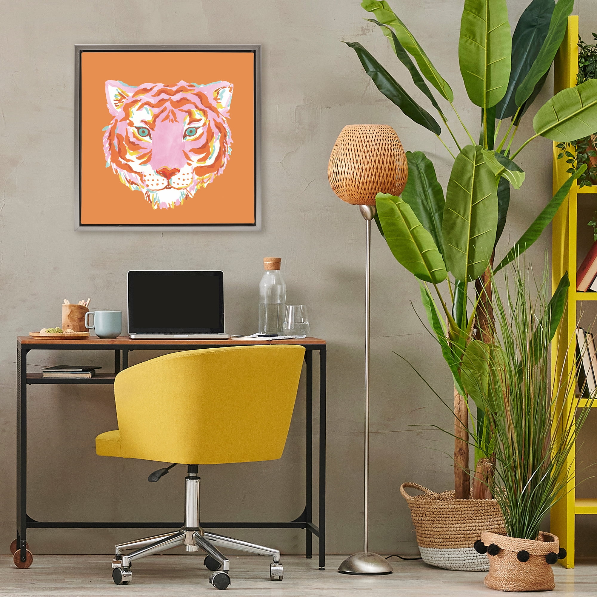 Stupell Industries Fun Bold Orange Tiger Gray Framed Floater Canvas Wall Art, design by Karolina Sato