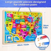 SYNARRY Large USA World Solar System Wooden Magnetic Puzzles for Kids Ages 3-8, Wood Puzzles Educational Games Toys Gifts for Toddlers, United States World Planet Space Map for Boys Girls