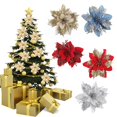 thumbnail image 2 of 10Pcs/Set Christmas Artificial Flower Glitter Leaves Red Golden Silver-color Layered  Tree Wreath Decoration Fake Flower Photo Props, 2 of 10