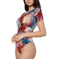 thumbnail image 2 of KLL Women 's Crew Neck Bodysuit Jumpsuits Hawaiian Style Print Short onesies Stretch T Shirts, 2 of 7