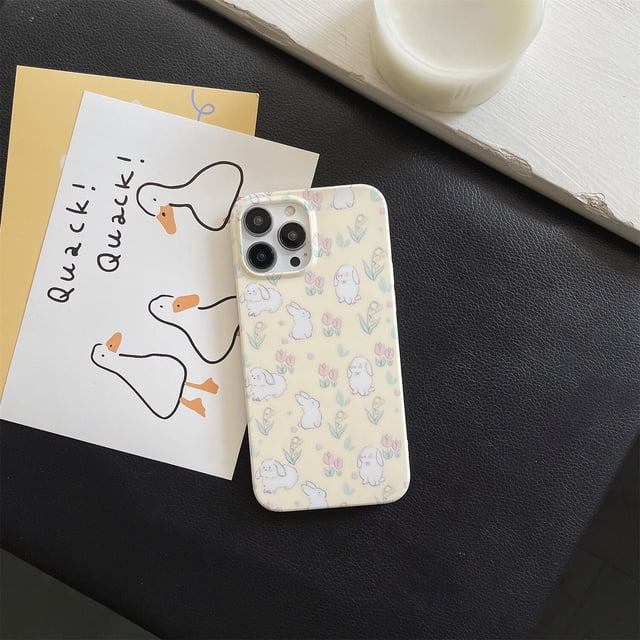 Linda funda de teléfono con soporte de conejo coreano, flores de pantalla completa, Rosa Floral, para iPhone 14, 13, 12, 11 Pro Max, X, XS, XR, Kawaii, suave