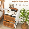 thumbnail image 4 of Patiojoy 2 pcs Rattan Nightstand Boho Accent Table with 2 Handwoven Rattan Decorated Drawers Bedside Table with Solid Wood Legs, 4 of 8