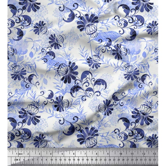 Soimoi Cotton Voile Fabric Swirl,Leaves & Floral Artistic Print Fabric by the Yard 42 Inch Wide