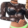 thumbnail image 1 of Femmes Pure Mesh Manches Courtes Imprimé Voir Crop Top T-Shirt Blouse, 1 of 6