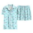 thumbnail image 7 of UngA Halloween Pj Halloween Satin Pajamas Set for Women Cute 2 Piece Graphic Pj Set Button Down Short Sleeve Shirt Shorts Lounge Set Sky Blue,M, 7 of 7