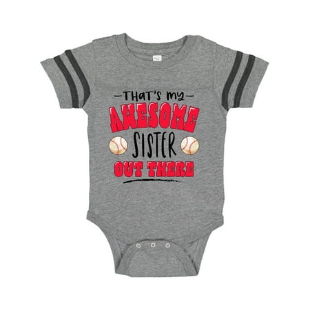 

Inktastic That s My Awesome Sister Out There with Baseballs Gift Baby Boy or Baby Girl Bodysuit