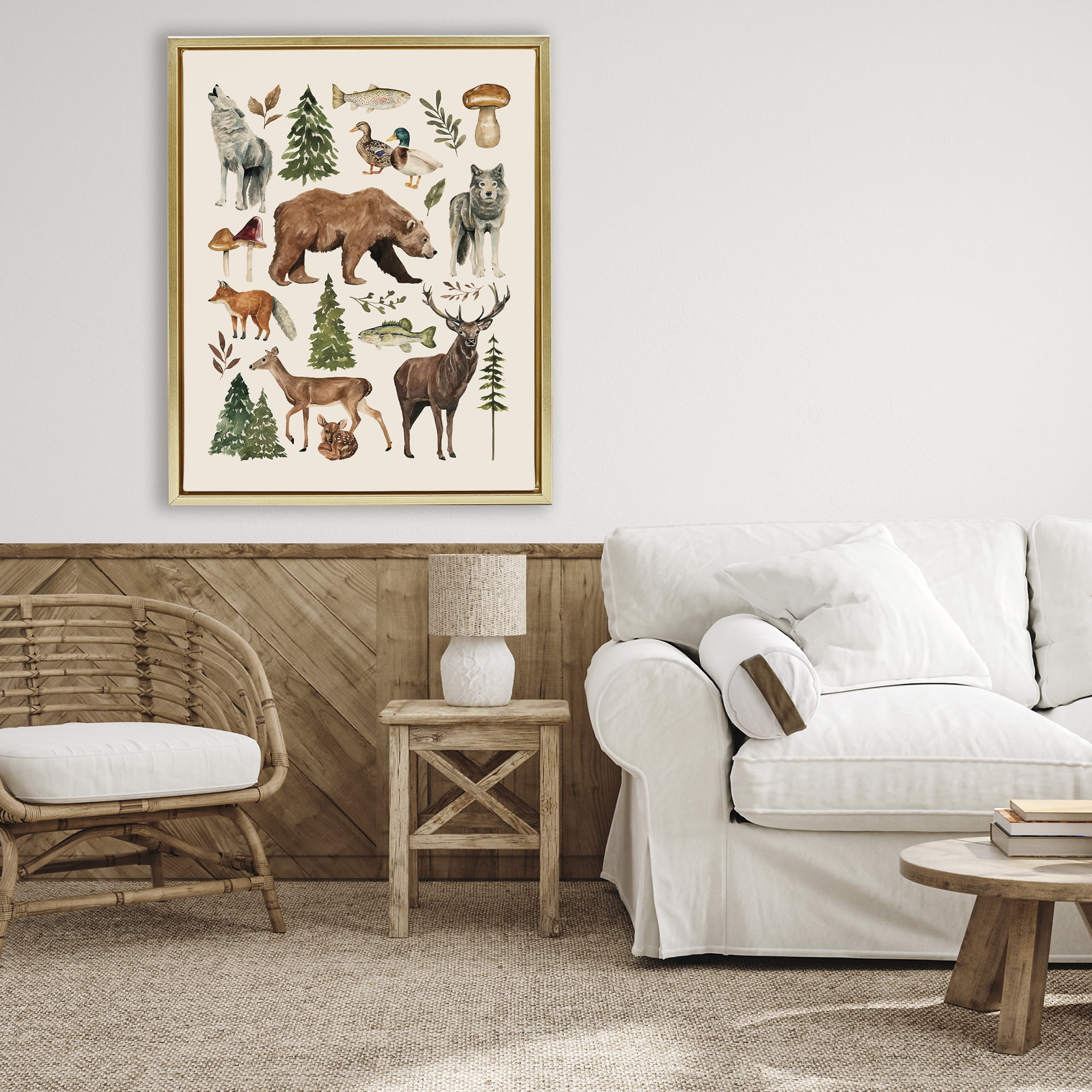 Stupell Industries The Wild Wood Animals Gold Framed Floater Canvas Wall Art, design by Bethany Sandoval