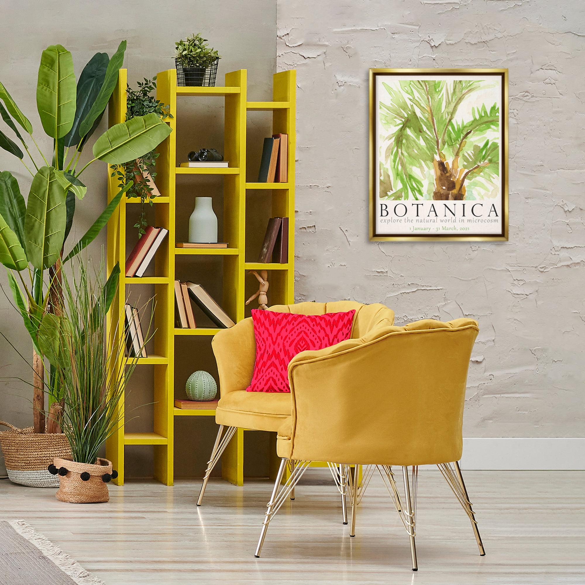 Stupell Industries Botanica Poster Palm Tree Plants & Flowers Painting Gold Floater Framed Canvas Art Print Wall Art, 17 x 21