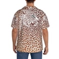 thumbnail image 3 of Balery Leopard Brown Camisa Casual de Manga Corta con Botones para Hombre, Texturizada, Estilo Cubano, para Playa, Verano-Small, 3 of 5