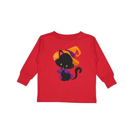 

Inktastic Halloween Cat Cute Cat Black Cat Witch Hat Gift Toddler Boy or Toddler Girl Long Sleeve T-Shirt