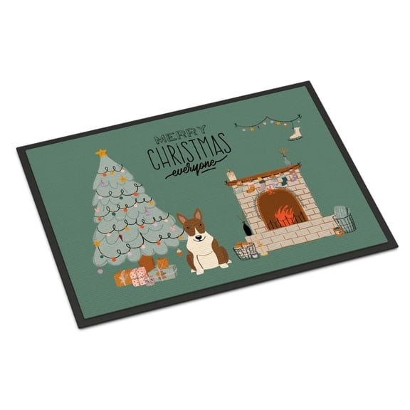 Brindle Bull Terrier Christmas Everyone Door Mat