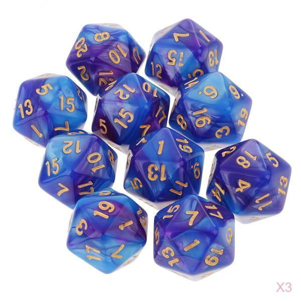 3x 10 Piezas Opacas D20 20-Die Dados Poliédricos para s de Juguetes DND