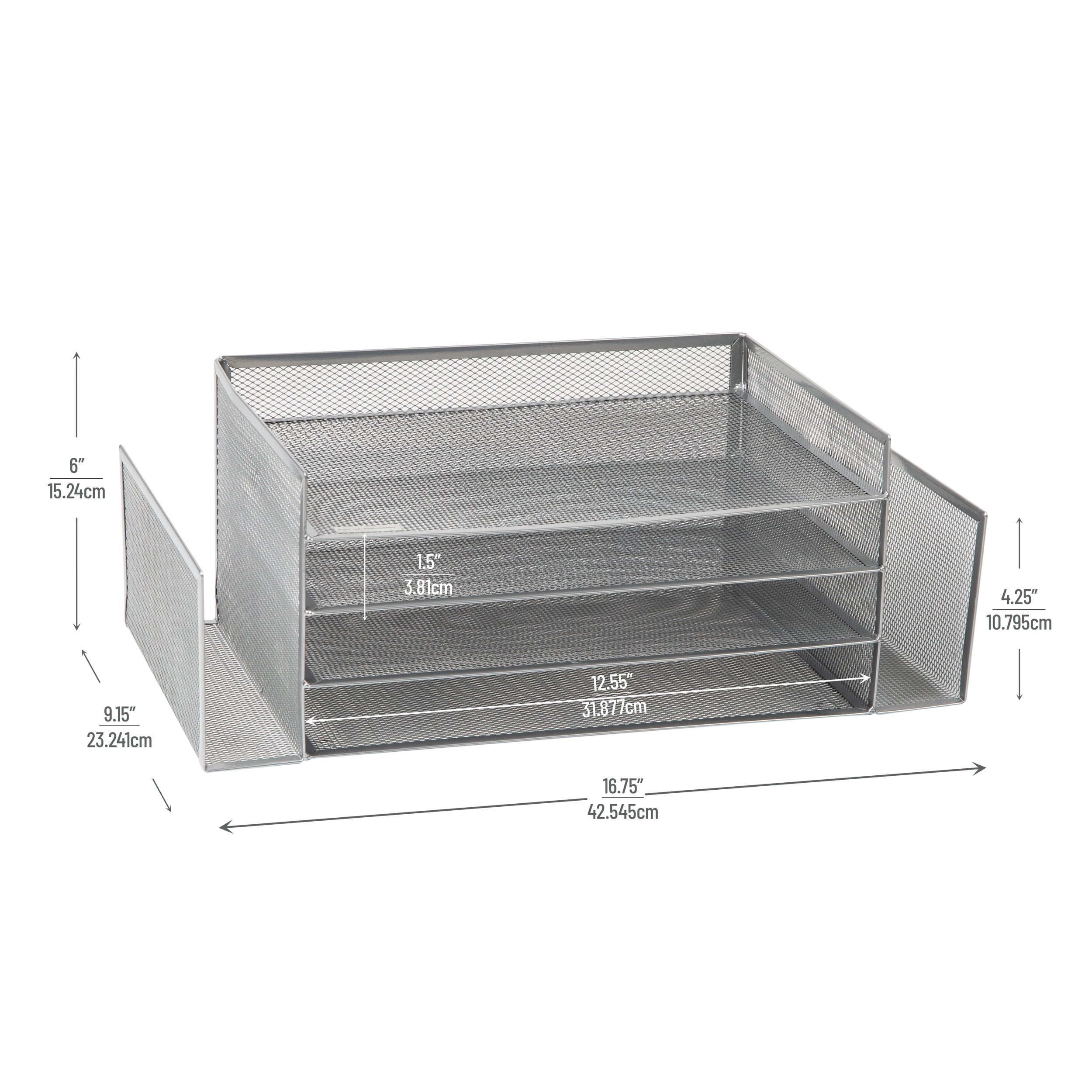 Mind Reader Desktop Organizer, File Storage, Paper Tray, Workspace, Office, Metal, Silver