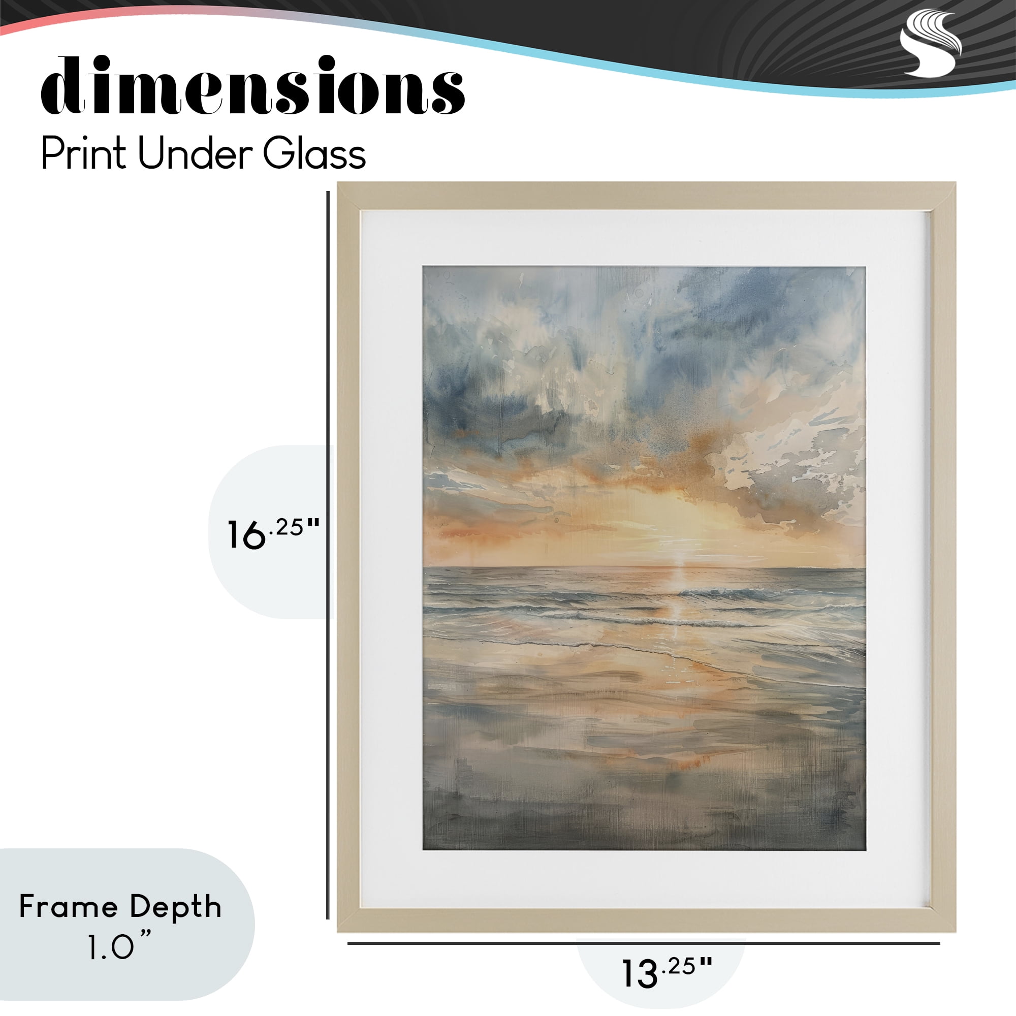 Stupell Industries Coastal Sunset over Gentle Waves Birch Framed Print Under Glass, design by Petal Prints Design