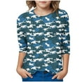 thumbnail image 6 of CLOISE Shirt Girls 3/4 Sleeve Boys Youth Crew Neck Tops Camouflage Outfits Fall Winter Clothes Blue 3-12T, 6 of 6