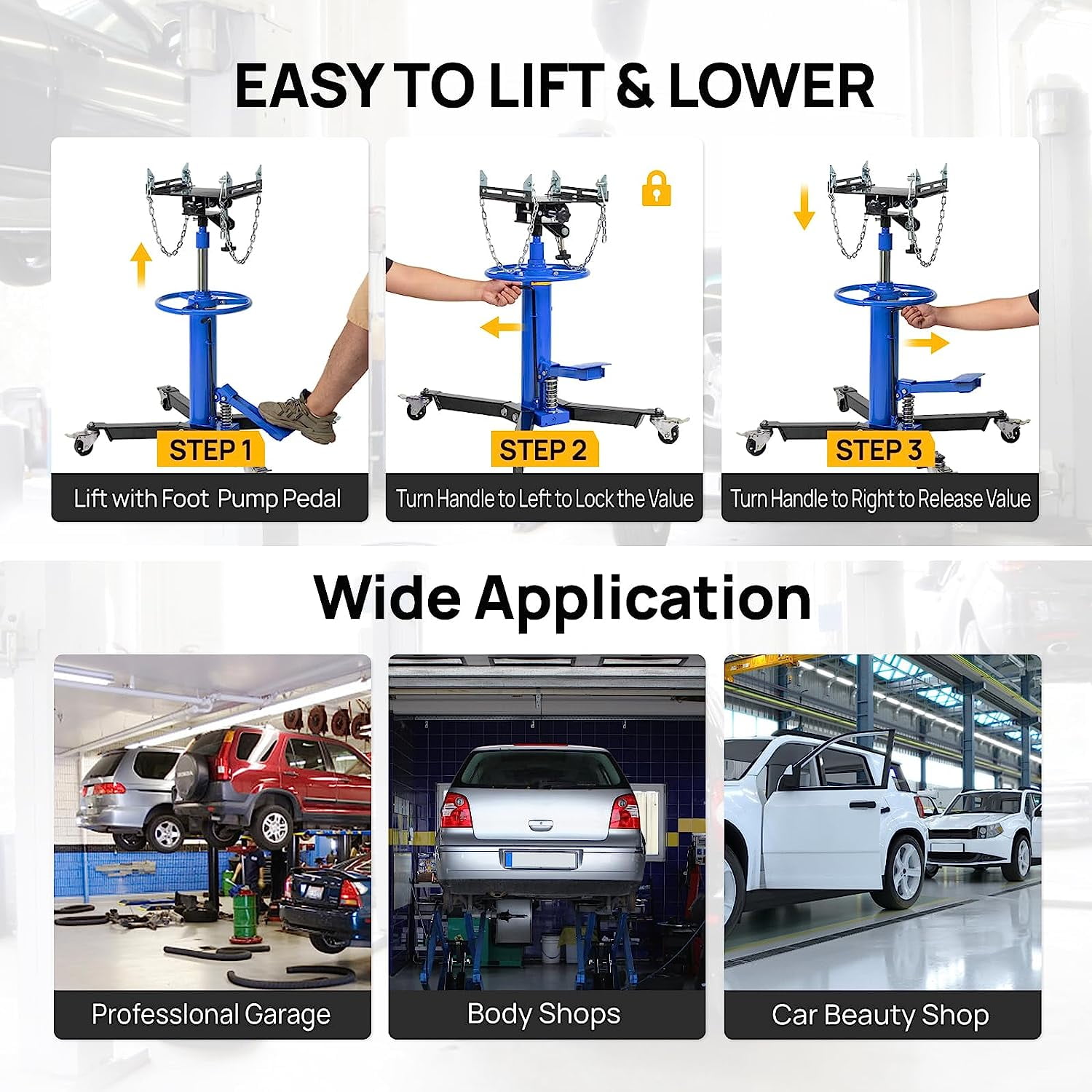 TUFFIOM Transmission Jack, 1660 lbs 3/4-Ton Hydraulic 2-Stage High Lift Vertical Telescoping Floor Jack Stand, 34