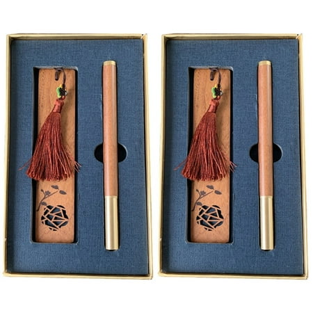 

2 Sets of Graduation Gift Kit Wooden Bookmark Sign Pen Souvenir Chinese Style Bookmark Brown
