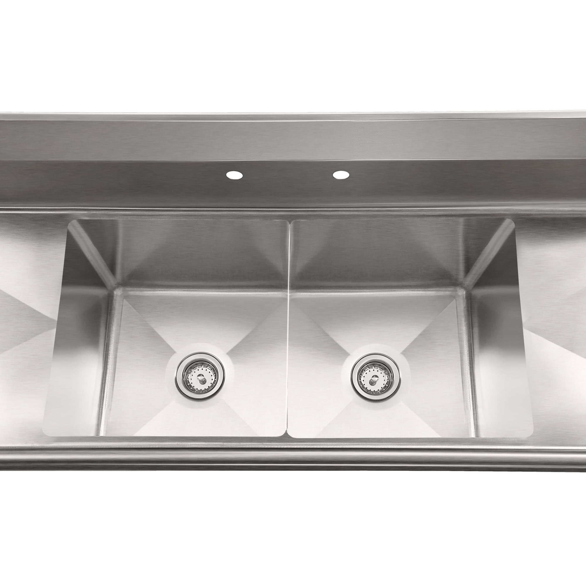 72 in. 18-Gauge 2-Compartment Commercial Sink with Backsplash and Dual 18 in. Drainboards, Bowl Dimensions 18"x18"x14" in Stainless-Steel (KM-SB181814-18B3)