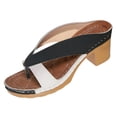 thumbnail image 4 of Rokment Beach Flower Platform Dress High Heels Slipper Sandals for Women Boho Fashion Casual Color Block Leather Chunky Block Heeled Slip on Slides Summer Shoes Brown Size 8.5, 4 of 5