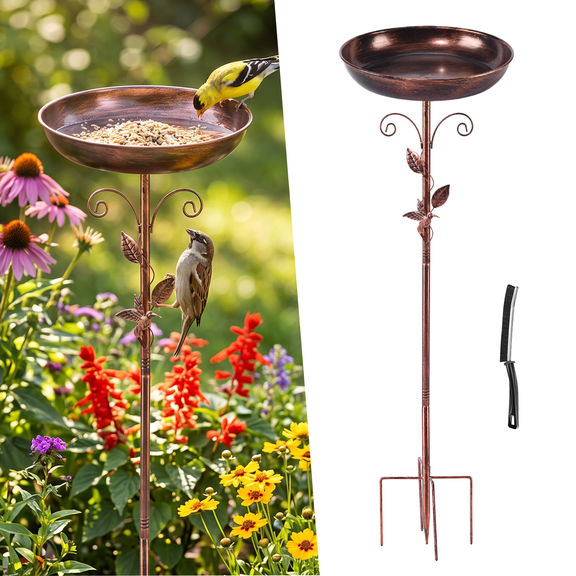 Outdoor Bird Bath with Stand, Copper-Finish Metal (Single Bowl)