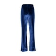 thumbnail image 5 of APEXFWDT Women's Velour Wide-Leg Pants High Waist Retro Flared Trousers Stylish Casual Loungewear Pants with Pockets,L,Blue, 5 of 9
