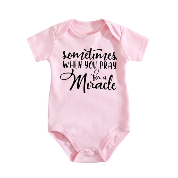 1PC Baby Bodysuit - Sometimes When You Pray For A Miracle Twin Theme, Unisex One-Piece Outfit Medium Pink-style 9-12M