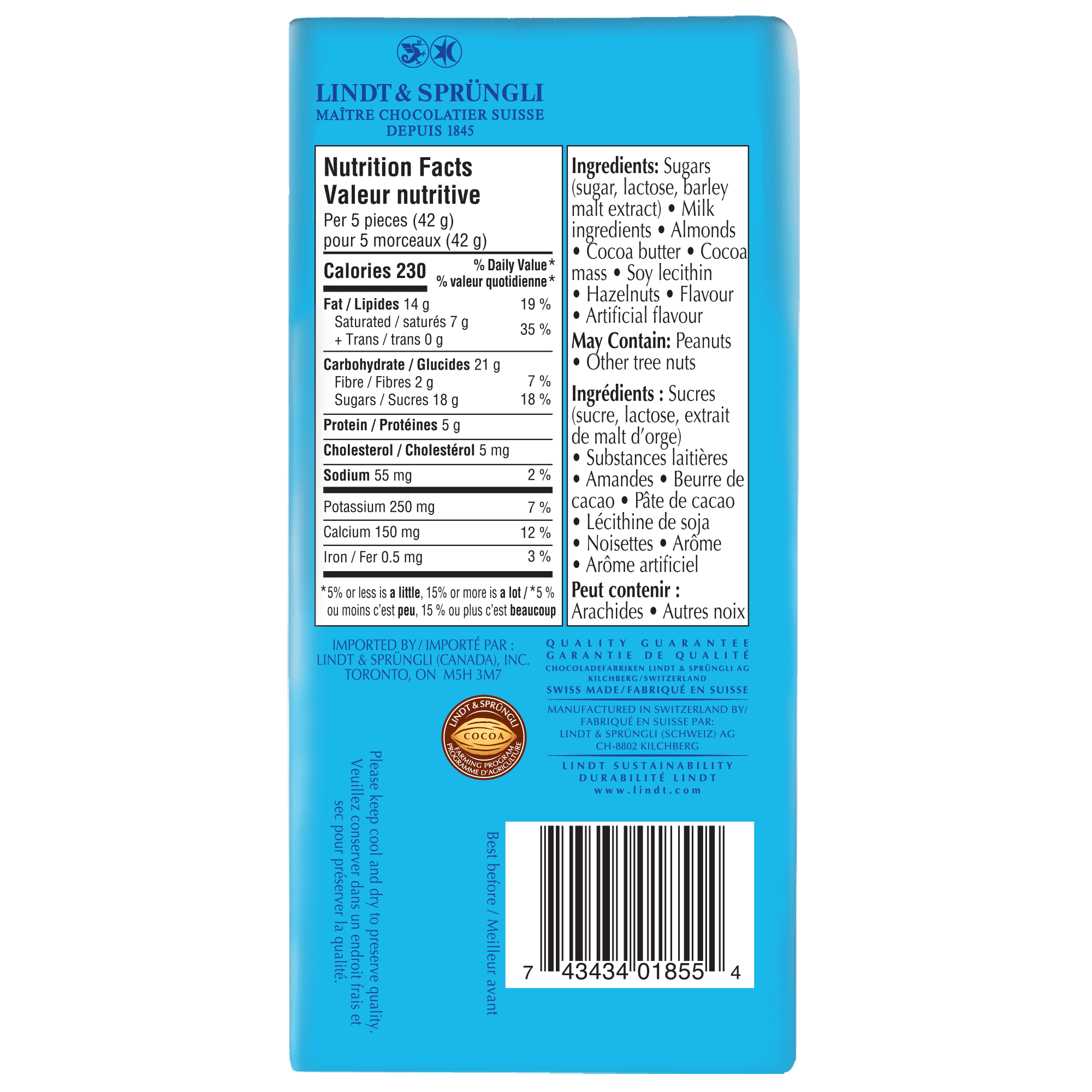 Lindt SWISS CLASSIC Milk Chocolate Almond Butter Bar, 100g, LINDT SWISS CLASSIC ALMOND BUTTER 100G