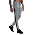 thumbnail image 2 of Gvmfive Men's Side Striped Stitching Check Print Pockets Zipper Skinny Jogger Pants, 2 of 5