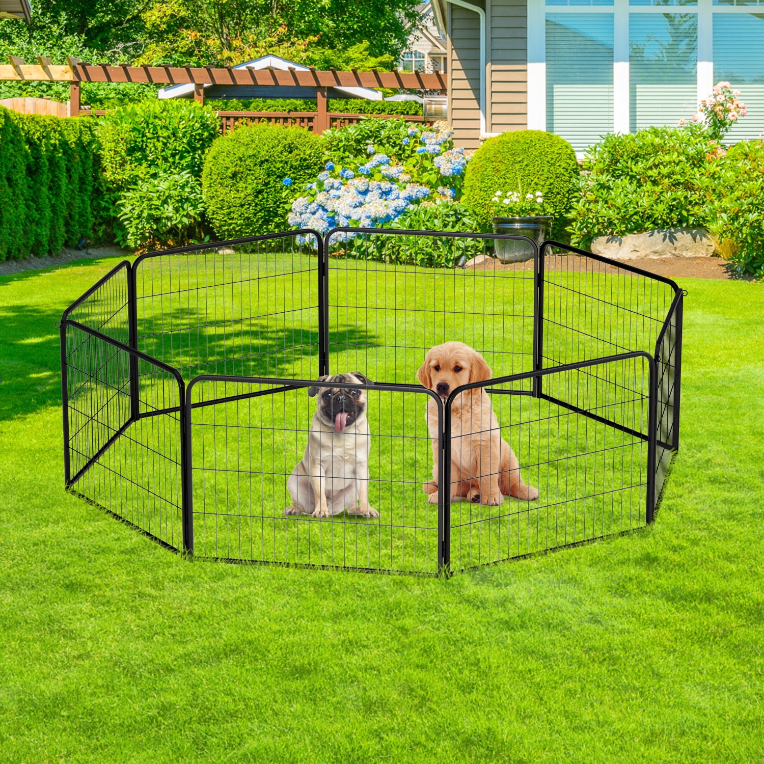 BestPet Dog Playpen Extender 24 Inch, 4 Panels Heavy Duty Metal Pet Exercise Playpen,Indoor Outdoor Fence Panels