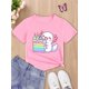 thumbnail image 1 of Adorable camiseta con estampado de pastel de cumpleaños de ajolote: suave y cómoda camiseta de cuello redondo para niños y niñas. Top rosa informal de verano con un divertido diseño de dibujos animad, 1 of 5