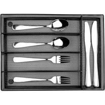5-Divider Silverware Organizer with Drainage Grid Rustproof Carbon Steel Utensil Tray for Kitchen Drawer and Restaurant