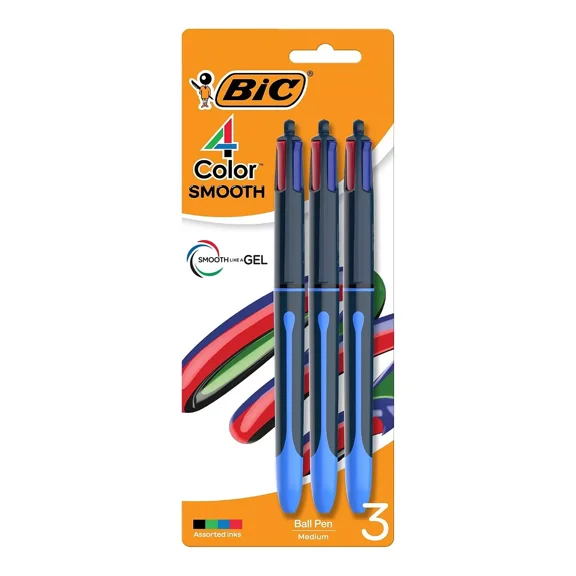 BIC 4-Color Smooth Retractable Ballpoint Pen Medium Point Assorted Ink 3/Pack