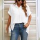 thumbnail image 5 of Blusa de verano con cuello en V para mujer, cómoda, informal, con dobladillo suelto, camisa de manga corta para mujer, 5 of 7