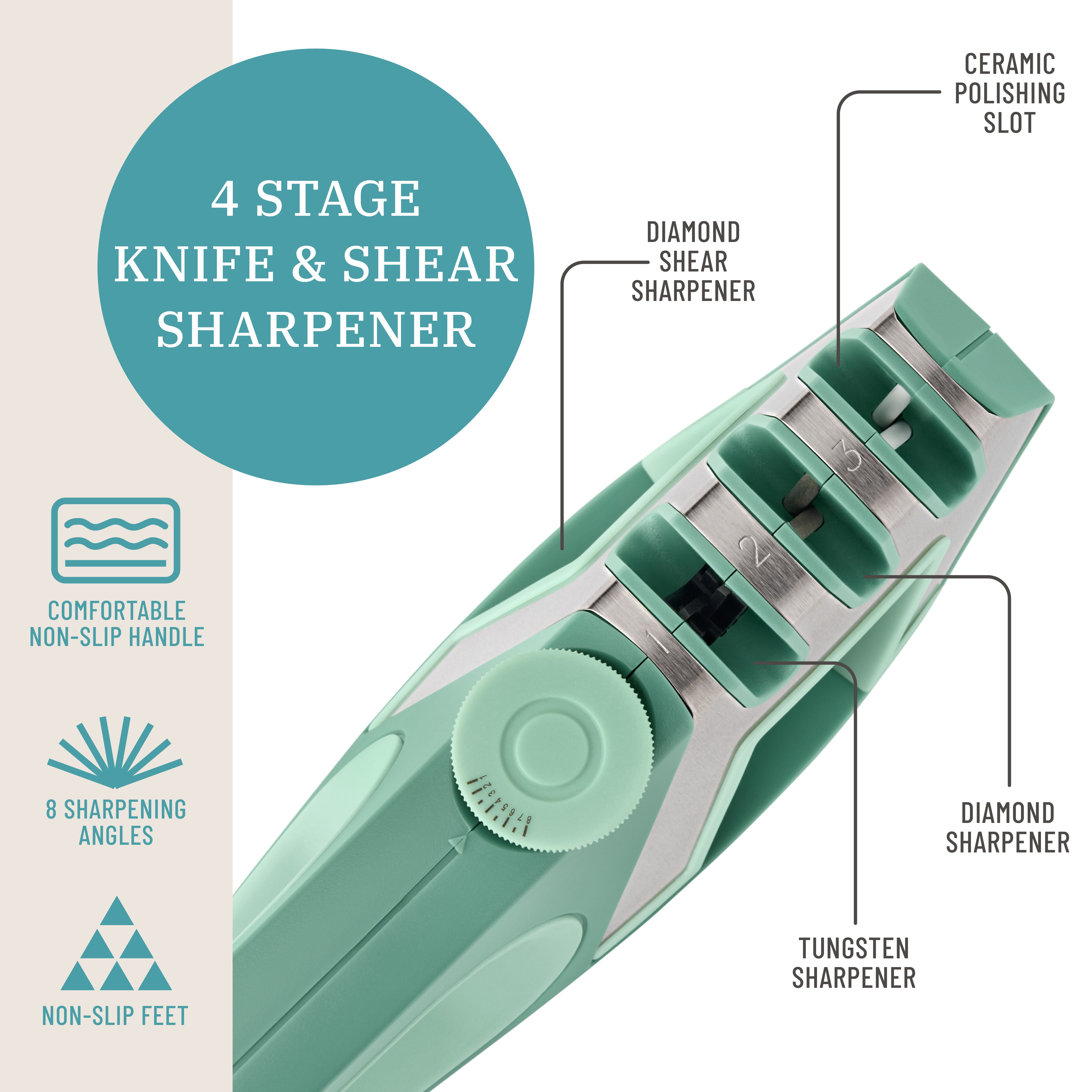 The Pioneer Woman 4-Stage Knife Shear and Sharpener, Green