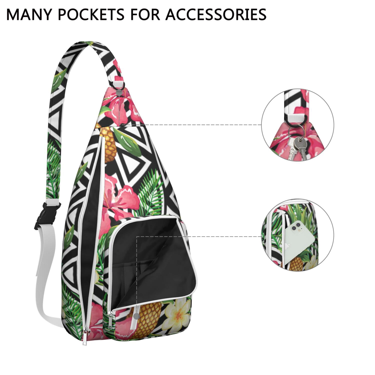 Botanical Jungle Leaves Sling Bag for Women & Men, Multi-Pocket Lightweight Shoulder Bag for Travel